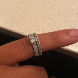 Round Cut Ring with Paved Band Set 925 Sterling Silver Engagement Ring